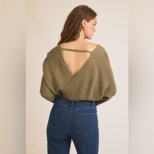 No Comment Olive Green Ribbed Wrap Sweater Women’s Size Medium